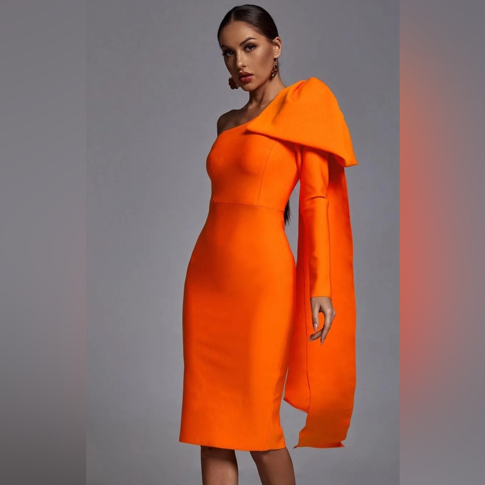 Abbey Orange One Shoulder Bandage Dress